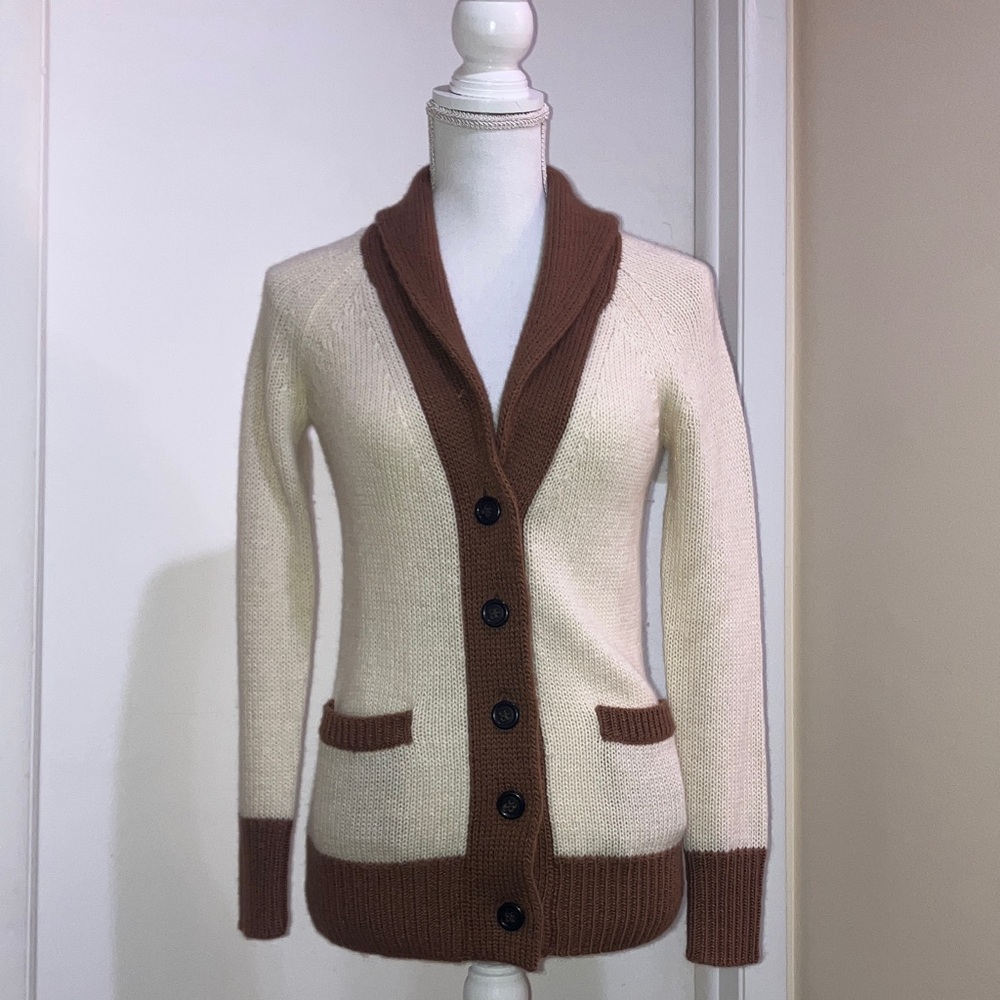 J. Crew Cream and Brown Soft Cardigan with Pockets XXS